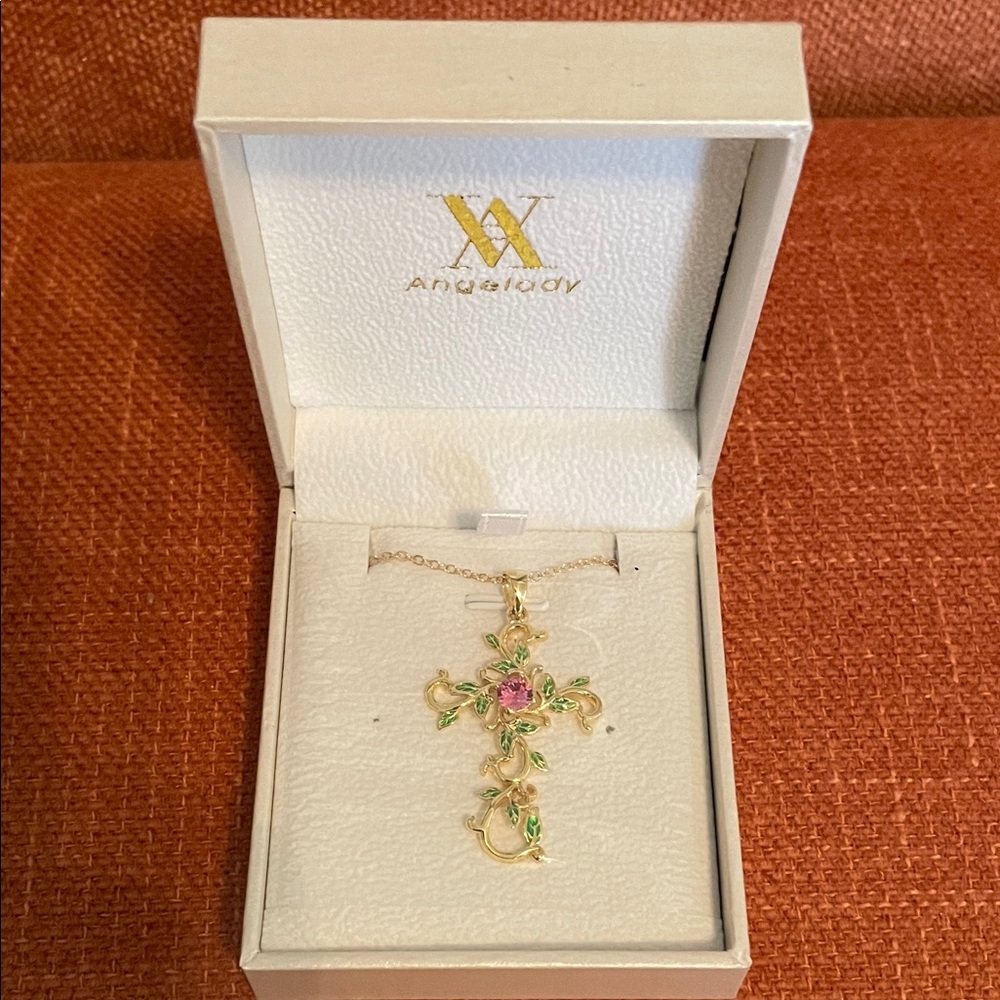 Angelady Gold-plated Floral Cross Necklace
